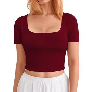Short Sleeve Square Neck Crop Top, XXL, 7E-154T007
